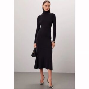 Toccin Dark Gray Ribbed Turtleneck Long Sleeve Midi Sweater Dress XS